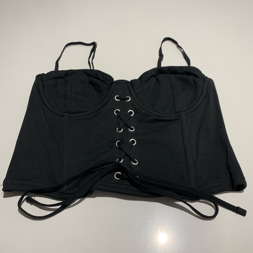 Zara Black Lace-Up Bustier Crop Top